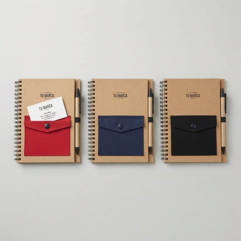 Libreta con bolsillo en la tapa y lapicero