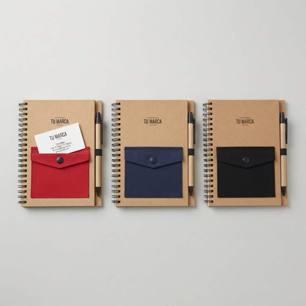 Libreta con bolsillo en la tapa y lapicero