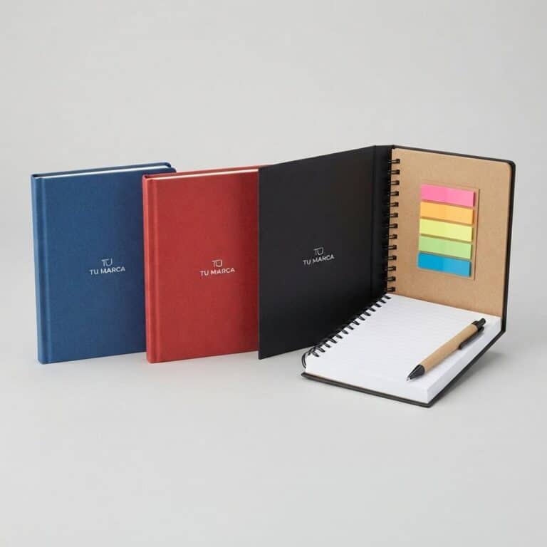 Libreta ecológica con notas adhesivas y banderitas