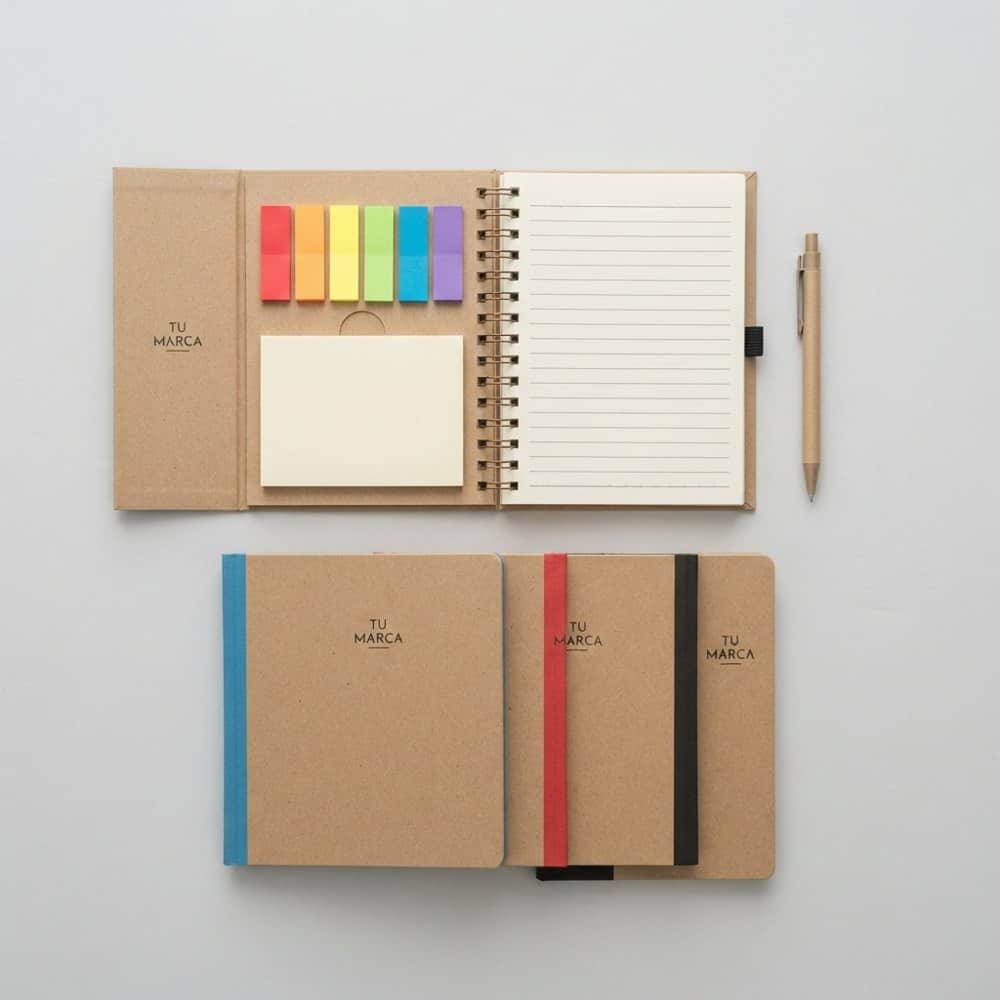 Libreta ecológica con post-its y lapicero