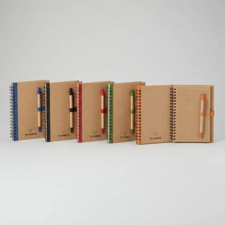 Libreta kraft anillada con lapicero ecológico