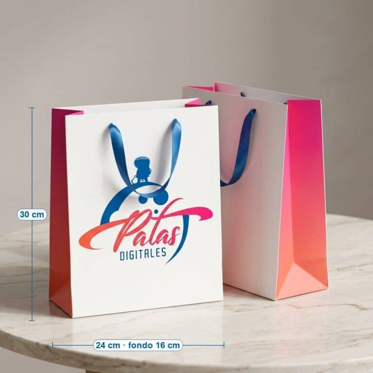 Bolsa de papel premium full color con asa de cinta
