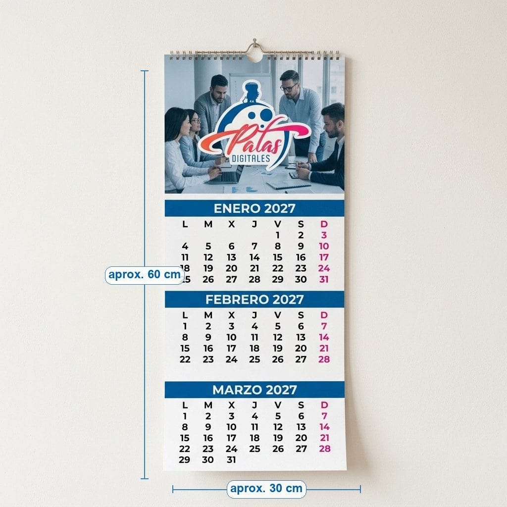Calendario de pared trimestral 2027 (3 meses por hoja)