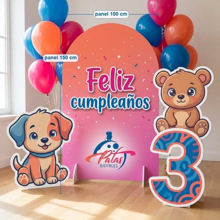 Set decorativo para fiestas en Celtex (panel + 3 figuras)
